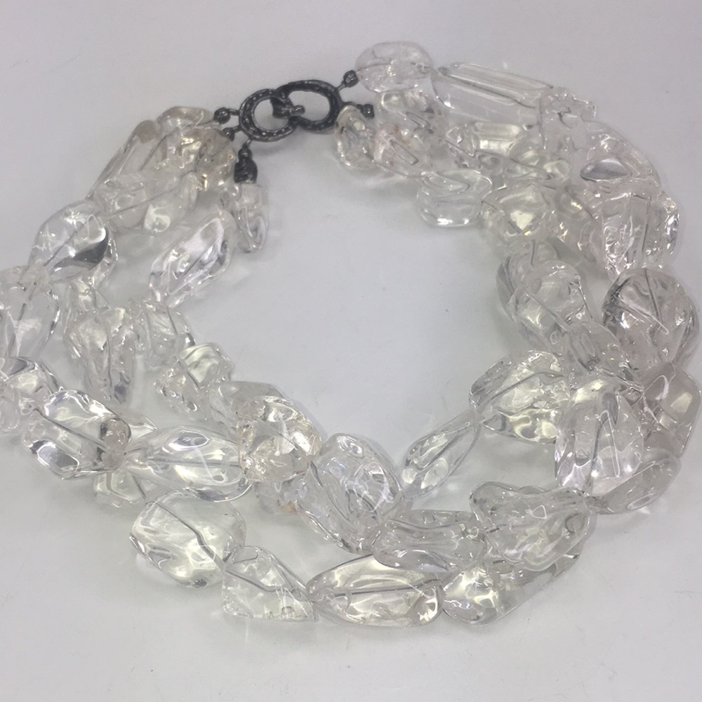 Kenneth Cole Bold Statement Necklace clear chunky glass Vintage triple strand - Picture 4 of 6